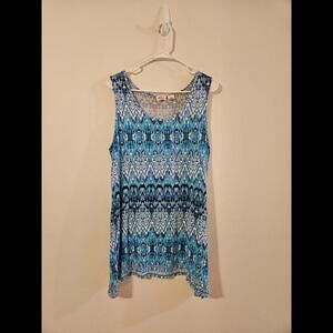 Beacan Cove Blue Pattered Scoop Neck Sleeveless Tank Top Woman's 1XL